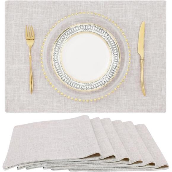 homing Neutral Beige Cloth Placemats Set of 6 – Cotton Linen Blend Washable - Picture 1 of 7